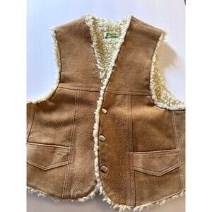 Vintage Tan Suede Western Vest with Sherpa Lining Toddler Size Genuine Leather